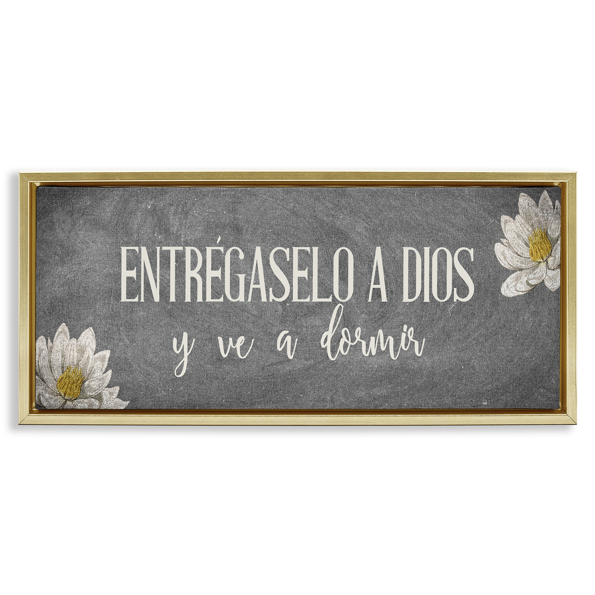 Stupell Industries Entrégaselo a Dios y Descansa Religious Quotes and Sayings Painting Gold Floater Framed Art Print Wall Art, 31 x 14
