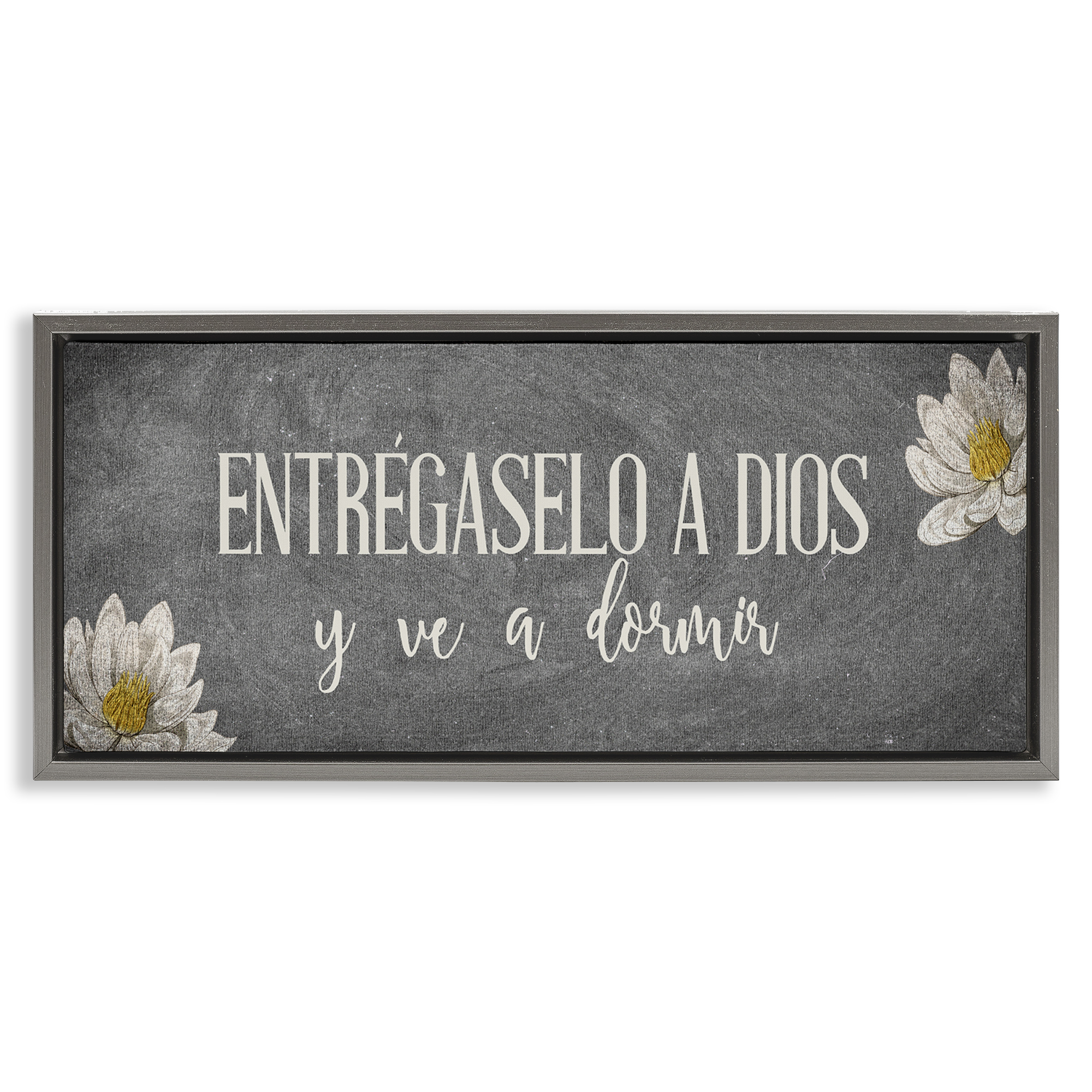 Stupell Industries Entrégaselo a Dios y Descansa Religious Quotes and Sayings Painting Gray Floater Framed Art Print Wall Art, 25 x 11