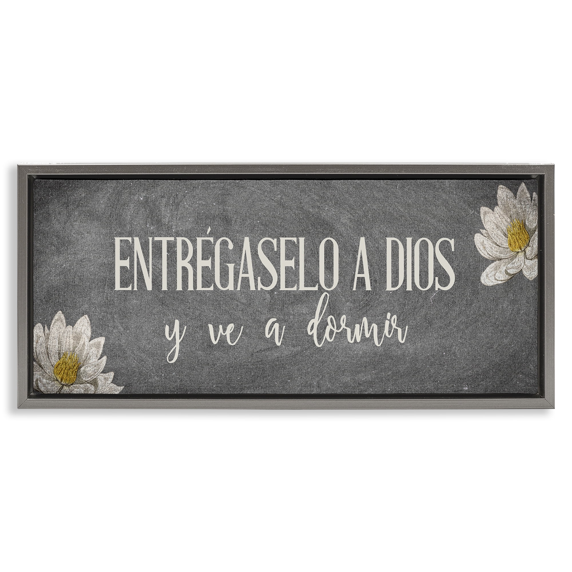 Stupell Industries Entrégaselo a Dios y Descansa Religious Quotes and Sayings Painting Gray Floater Framed Art Print Wall Art, 31 x 14