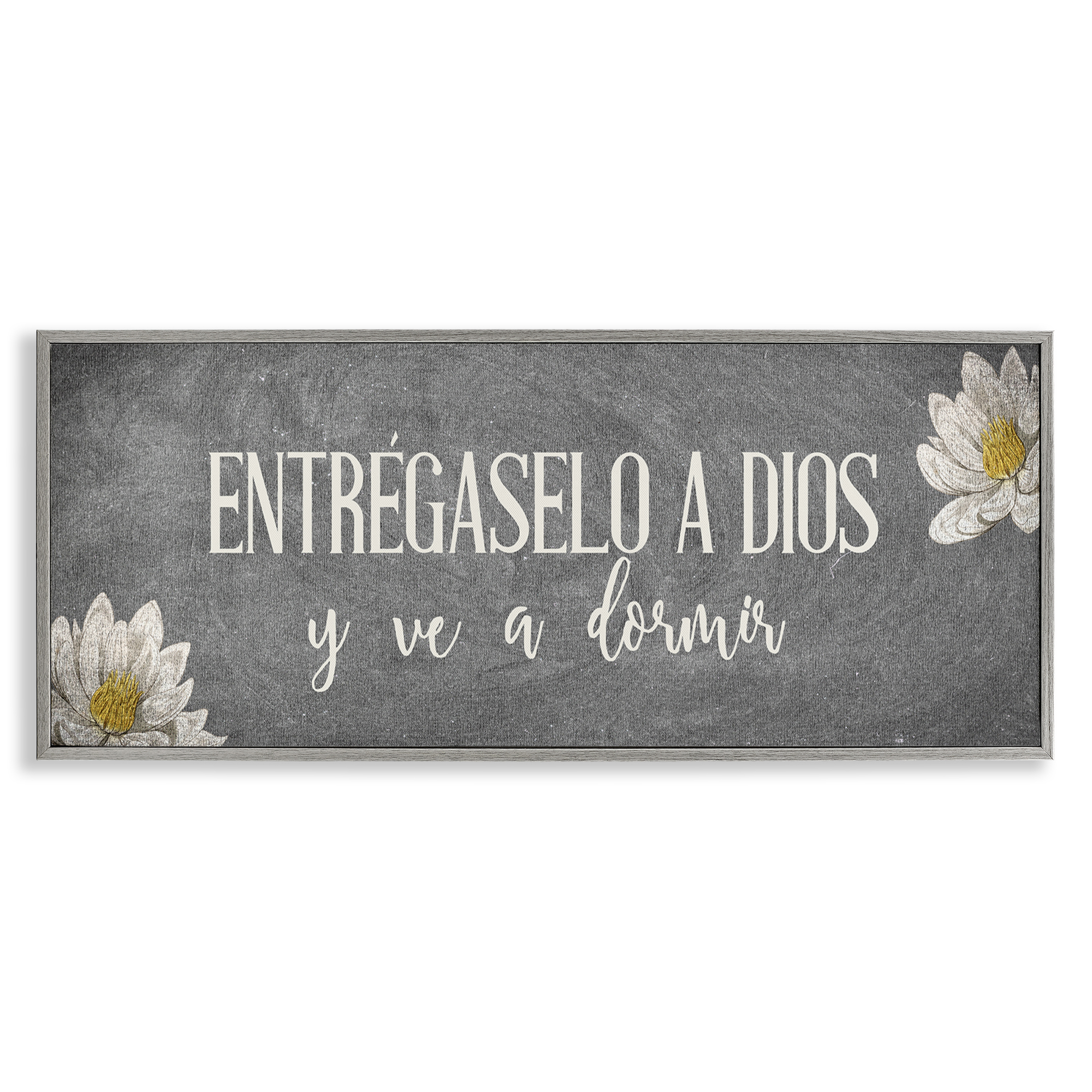Stupell Industries Entrégaselo a Dios y Descansa Religious Quotes and Sayings Painting Gray Framed Art Print Wall Art, 24 x 10