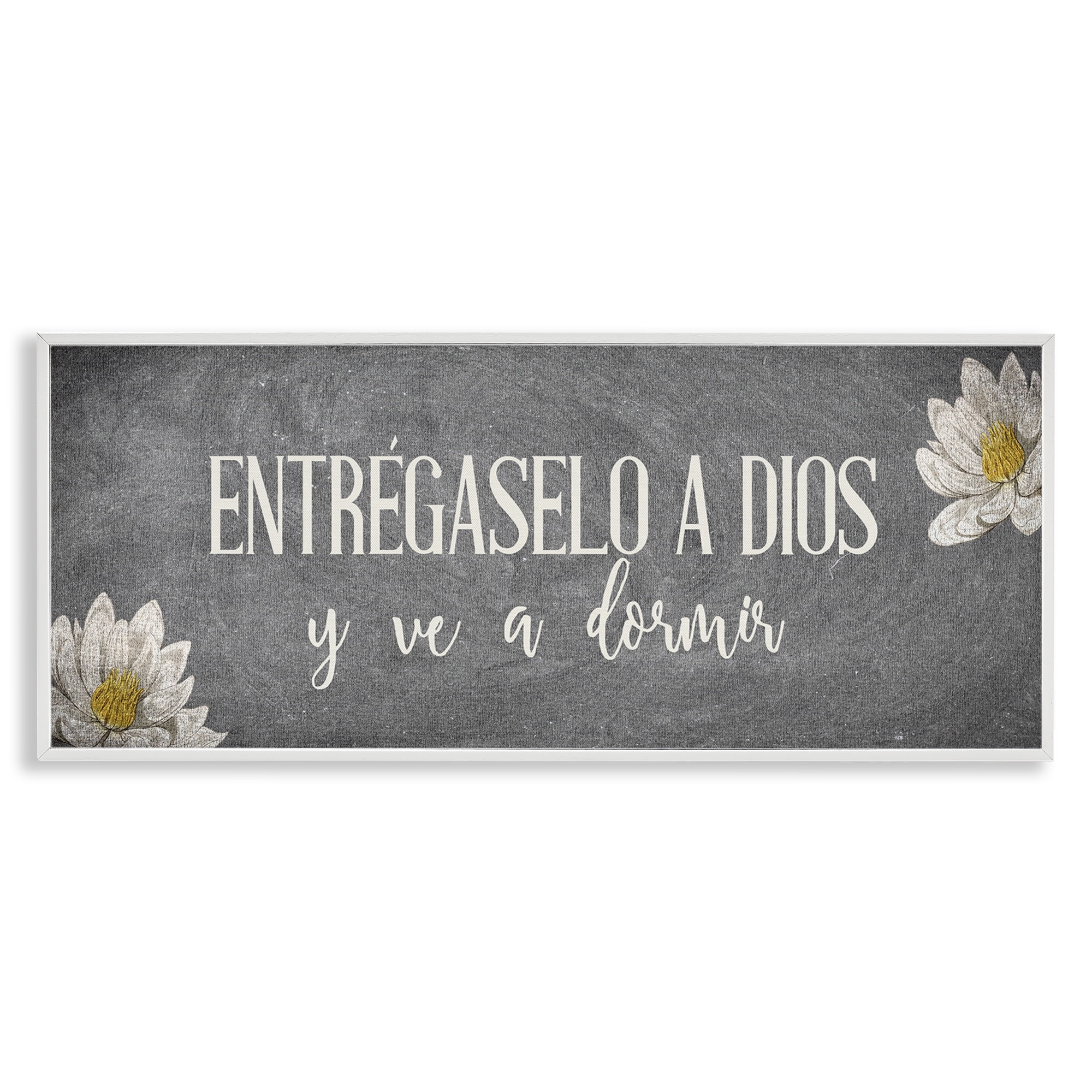 Stupell Industries Entrégaselo a Dios y Descansa Religious Quotes and Sayings Painting White Framed Art Print Wall Art, 30 x 13