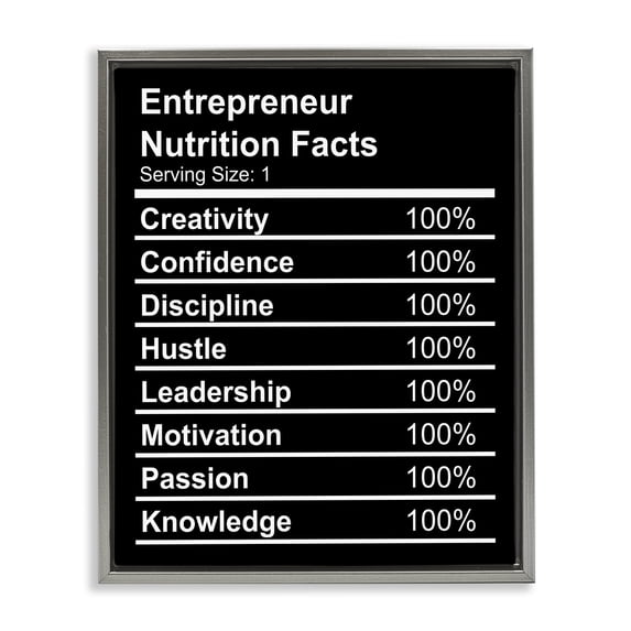 Stupell Industries Eclectic Entrepreneur Nutrition Facts Gray Floating Frame Canvas Art, 25 x 31, by Lil' Rue