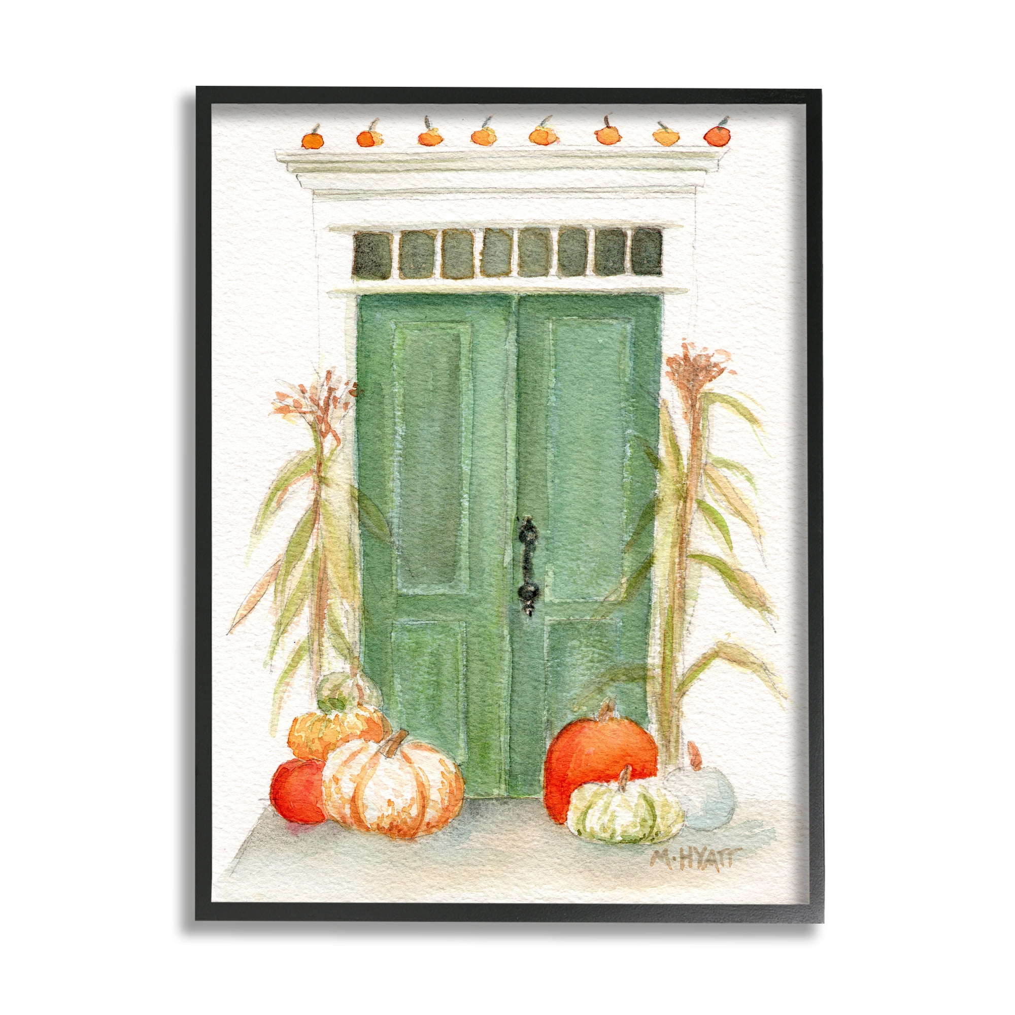 Stupell Industries Entryway Door Architecture Autumn Harvest Pumpkins Paintings Black Framed Art Print Wall Art, 11x14, by Melissa Hyatt LLC