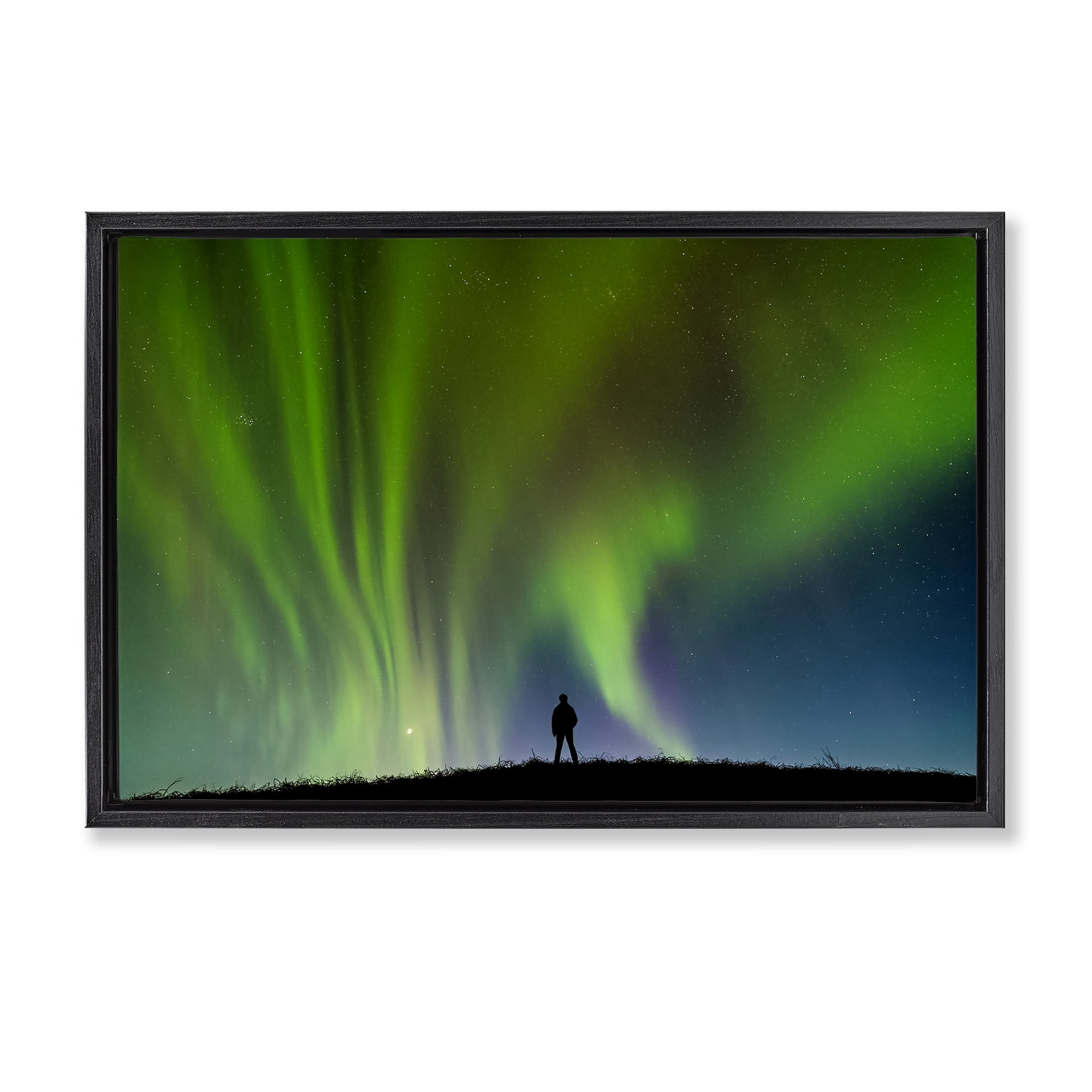 Stupell Industries Envelop Northern Lights Silhouette Black Framed Floater Canvas Wall Art, design by Shelley Carlisle