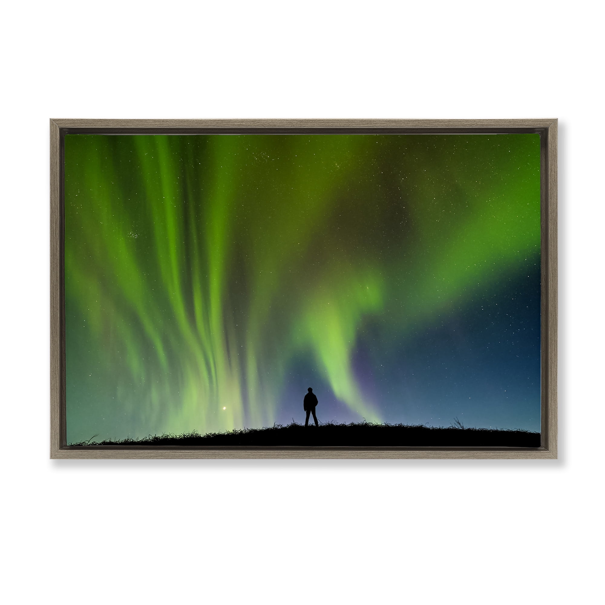 Stupell Industries Envelop Northern Lights Silhouette Brown Framed Floater Canvas Wall Art, design by Shelley Carlisle