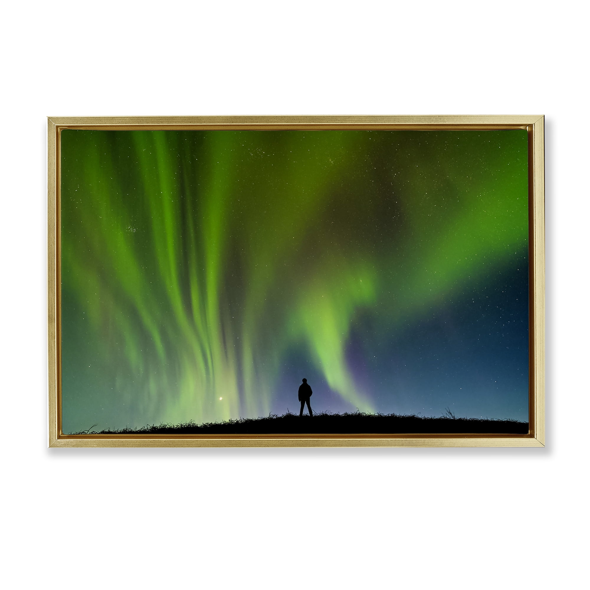Stupell Industries Envelop Northern Lights Silhouette Gold Framed Floater Canvas Wall Art, design by Shelley Carlisle