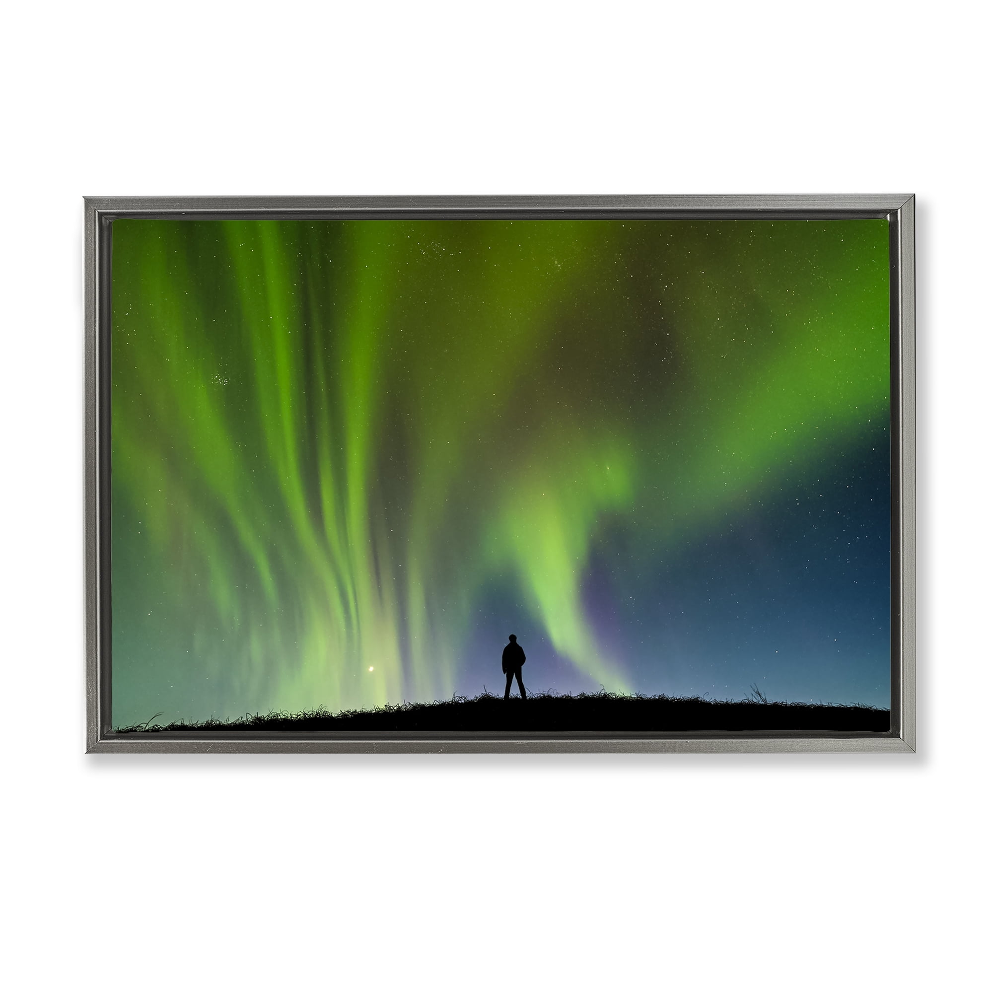 Stupell Industries Envelop Northern Lights Silhouette Gray Framed Floater Canvas Wall Art, design by Shelley Carlisle
