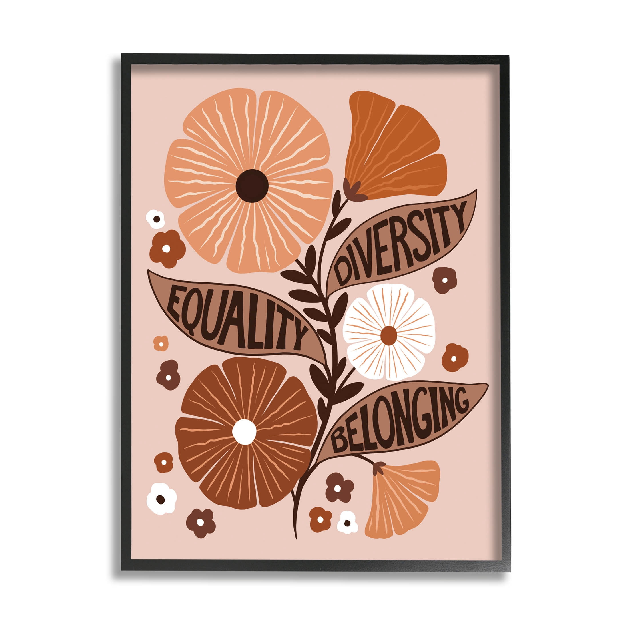 Stupell Industries Equality Diversity Belonging Flowers Graphic Art Black Framed Art Print Wall Art, Design by Jo Taylor