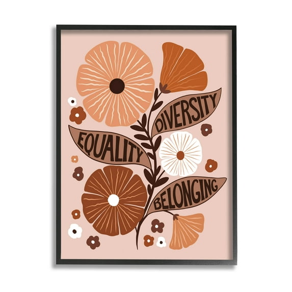 Stupell Industries Equality Diversity Belonging Flowers Graphic Art Black Framed Art Print Wall Art, Design by Jo Taylor
