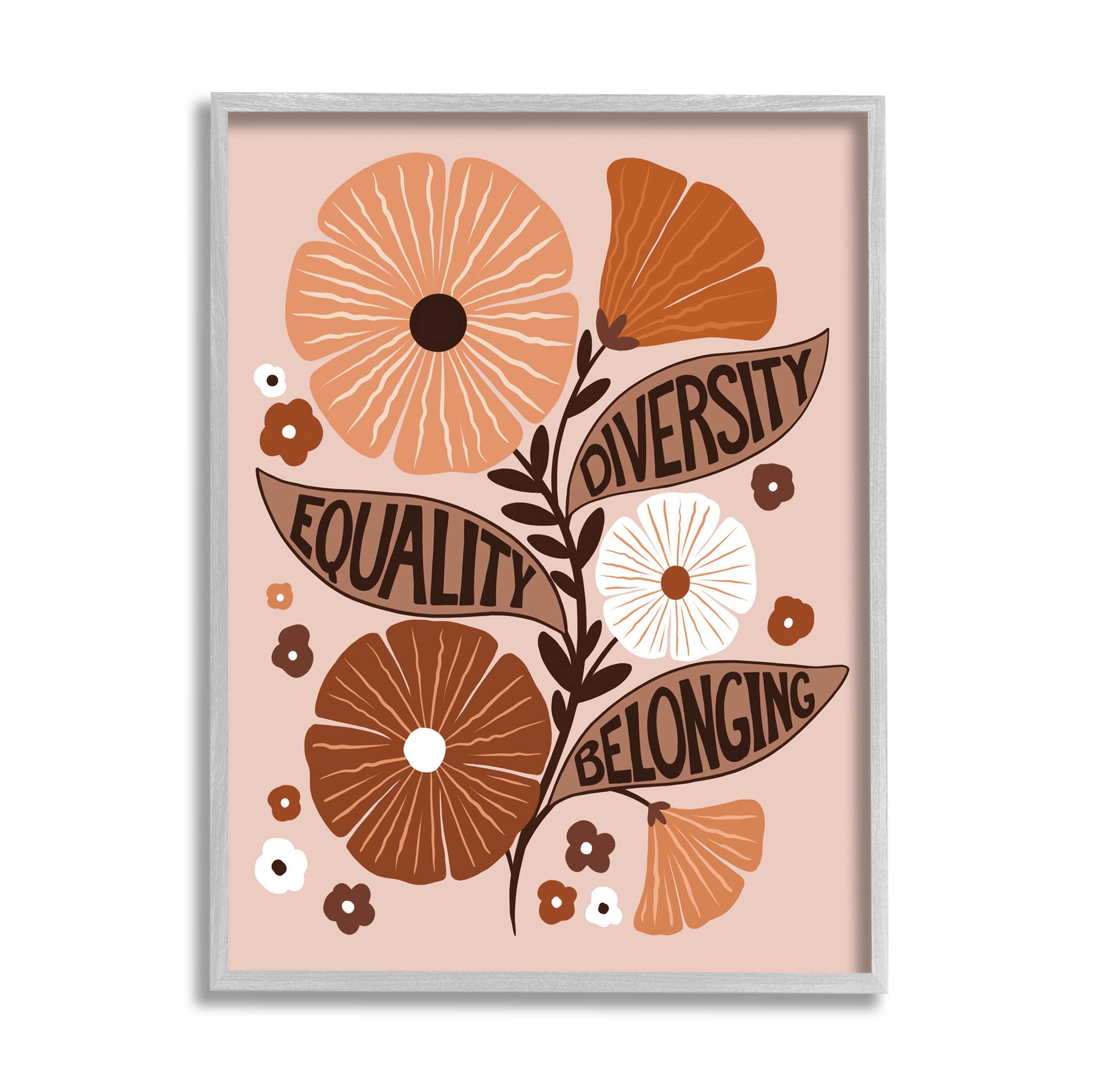 Stupell Industries Equality Diversity Belonging Flowers Graphic Art Gray Framed Art Print Wall Art, Design by Jo Taylor