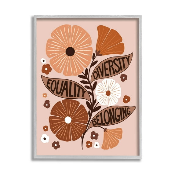 Stupell Industries Equality Diversity Belonging Flowers Graphic Art Gray Framed Art Print Wall Art, Design by Jo Taylor
