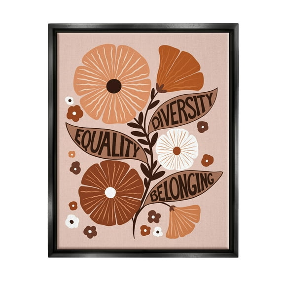 Stupell Industries Equality Diversity Belonging Flowers Graphic Art Jet Black Floating Framed Canvas Print Wall Art, Design by Jo Taylor