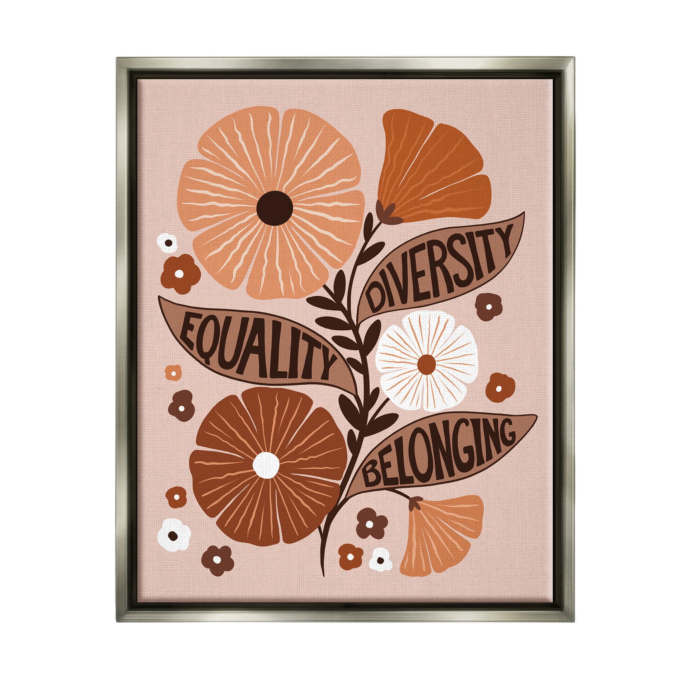 Stupell Industries Equality Diversity Belonging Flowers Graphic Art Luster Gray Floating Framed Canvas Print Wall Art, Design by Jo Taylor