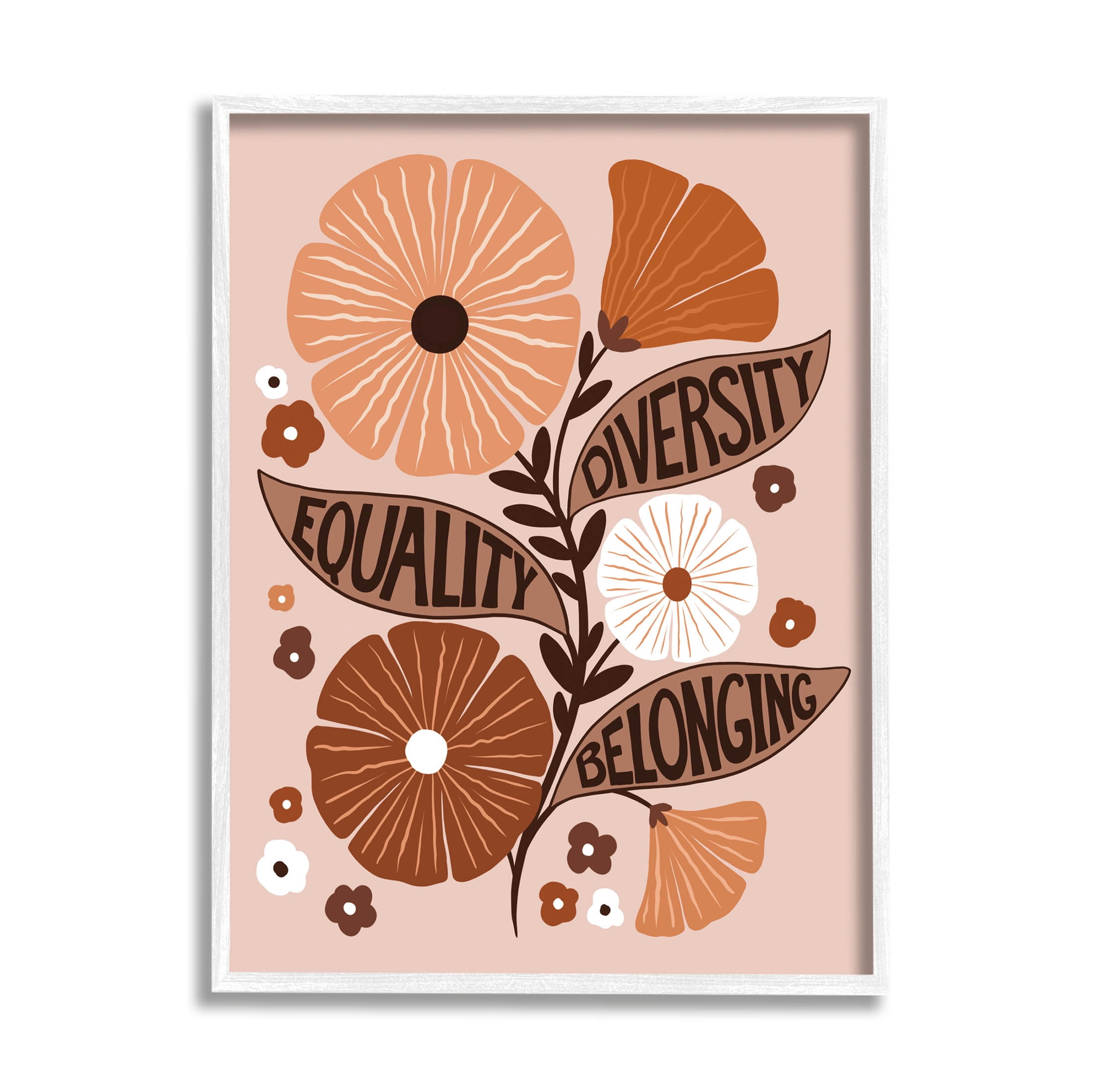 Stupell Industries Equality Diversity Belonging Flowers Graphic Art White Framed Art Print Wall Art, Design by Jo Taylor