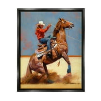 Stupell Industries Equestrian Cowboy Painting Animals & Insects Painting Black Floater Framed Art Print Wall Art, 17 x 21