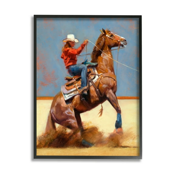 Stupell Industries Equestrian Cowboy Painting Animals & Insects Painting Black Framed Art Print Wall Art, 11 x 14