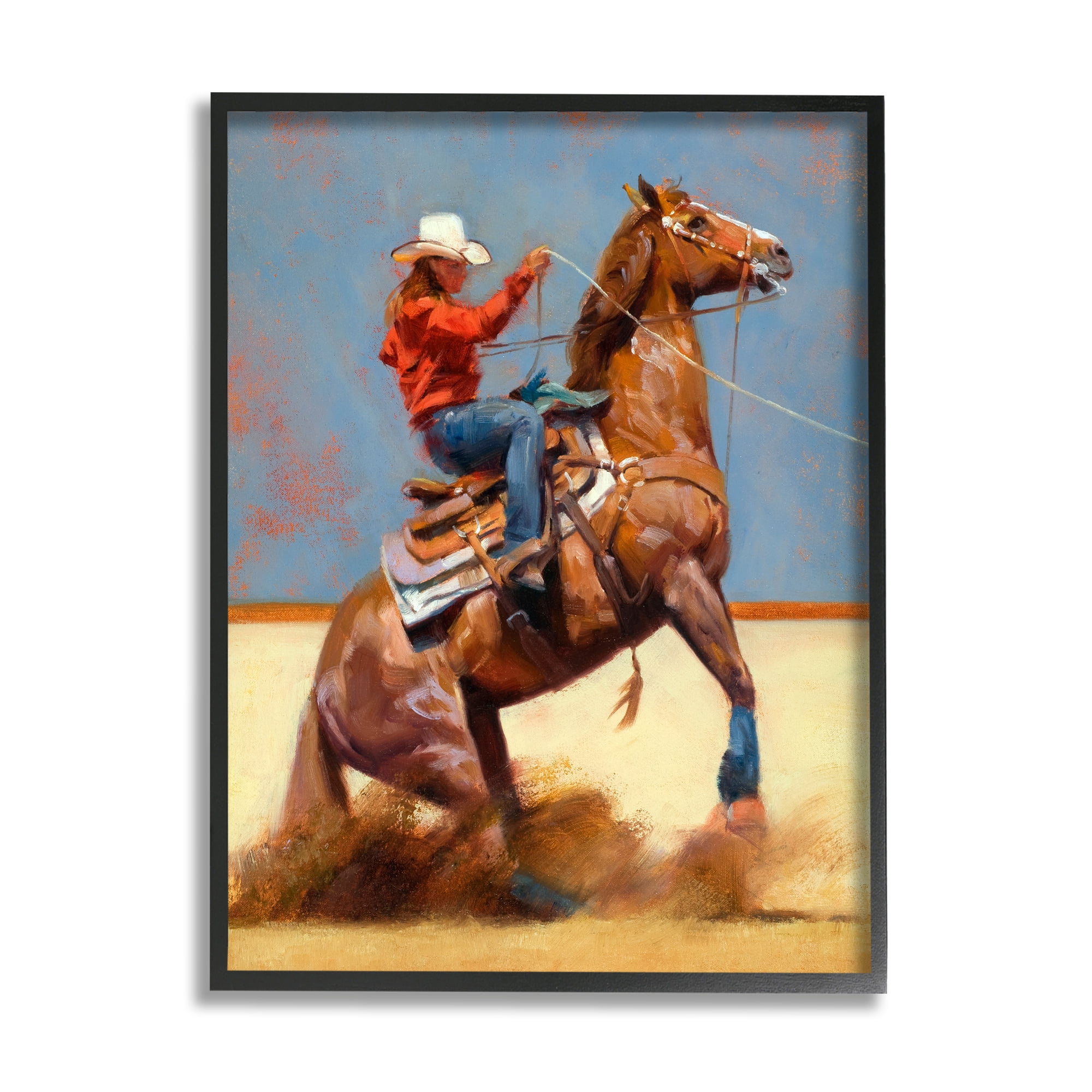 Stupell Industries Equestrian Cowboy Painting Animals & Insects Painting Black Framed Art Print Wall Art, 16 x 20