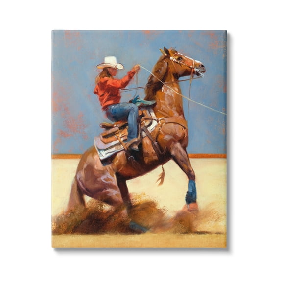 Stupell Industries Equestrian Cowboy Painting Animals & Insects Painting Gallery Wrapped Canvas Print Wall Art, 16 x 20