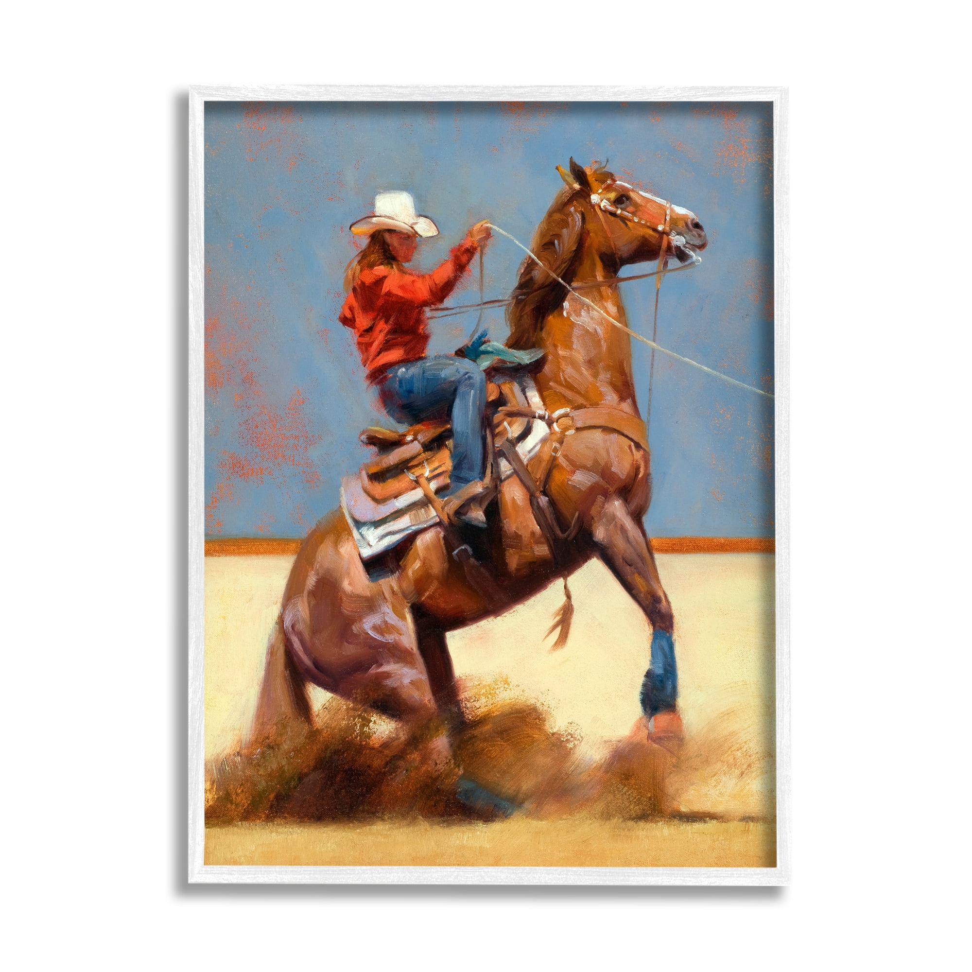 Stupell Industries Equestrian Cowboy Painting Animals & Insects Painting White Framed Art Print Wall Art, 11 x 14