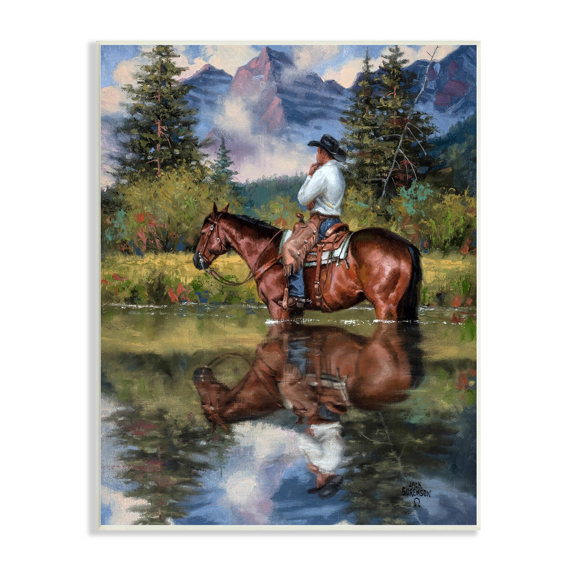 Stupell Industries Equestrian Cowboy Scouting Rural Suburban Wild West River,13 x 19, Design by Jack Sorenson
