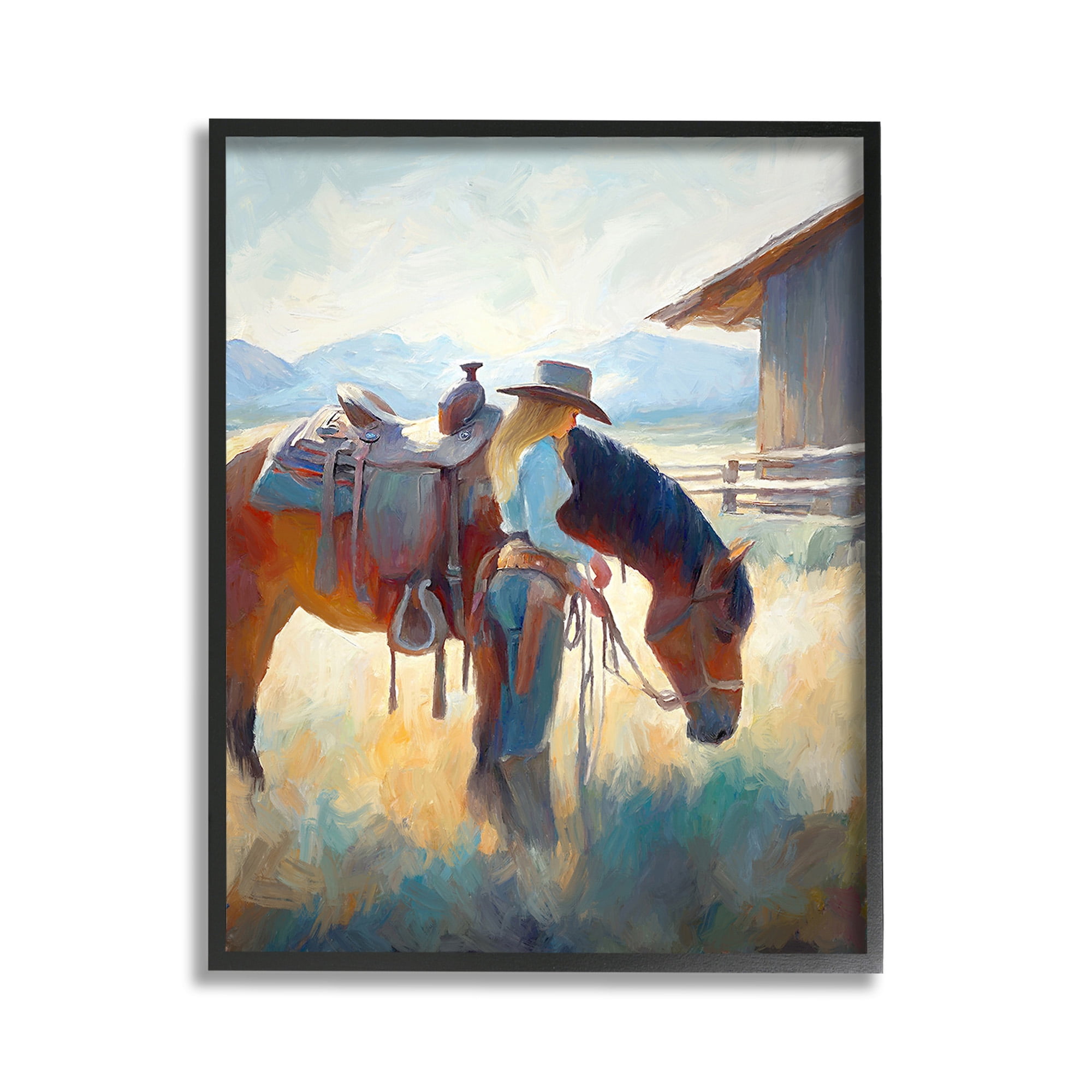 Stupell Industries Equestrian Girl & Horse Animals & Insects Painting Black Framed Art Print Wall Art, 11 x 14