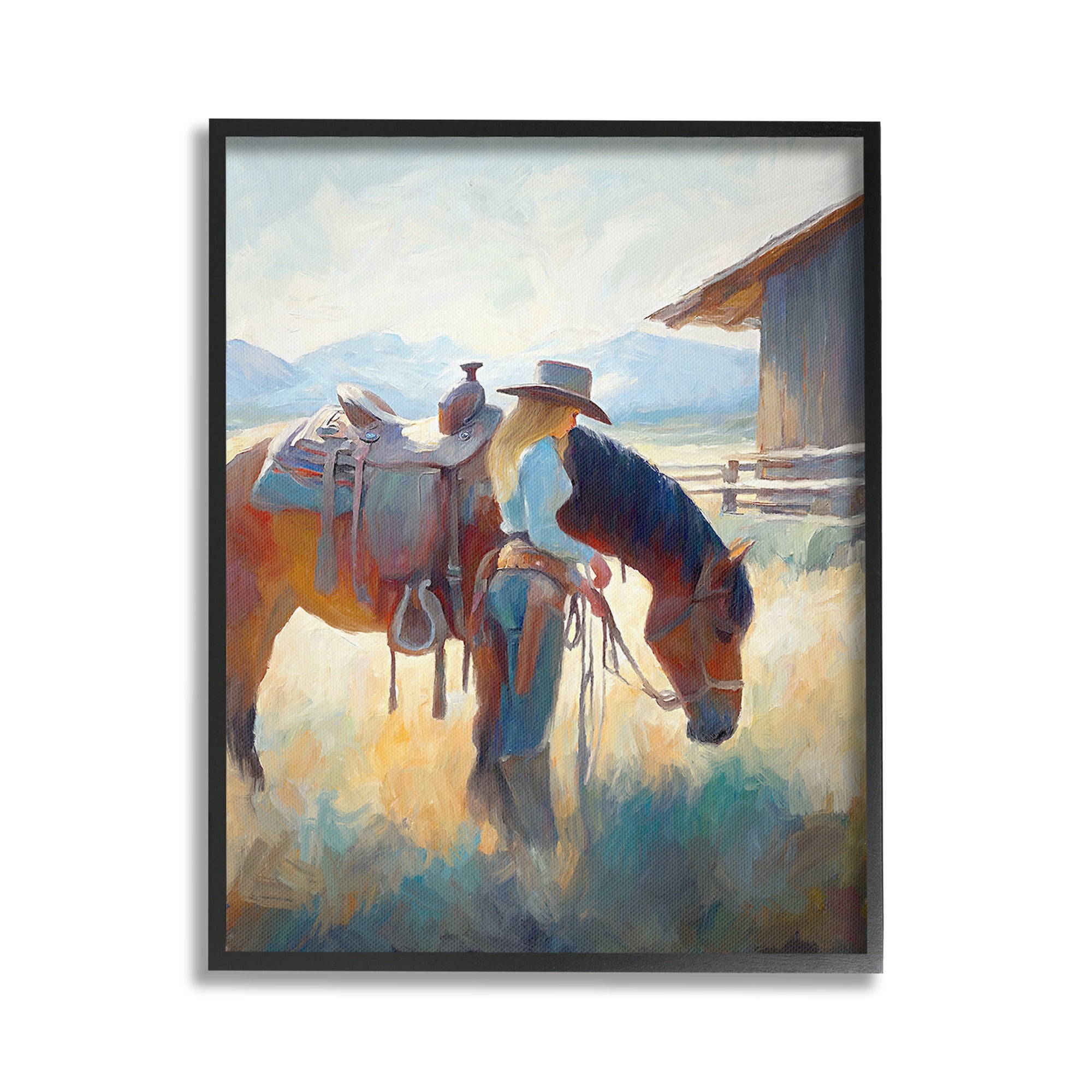 Stupell Industries Equestrian Girl & Horse Animals & Insects Painting Black Framed Art Print Wall Art, 16 x 20