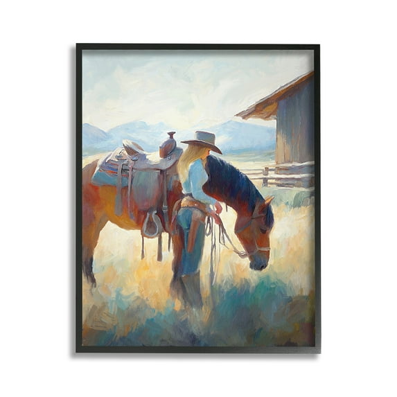 Stupell Industries Equestrian Girl & Horse Animals & Insects Painting Black Framed Art Print Wall Art, 16 x 20