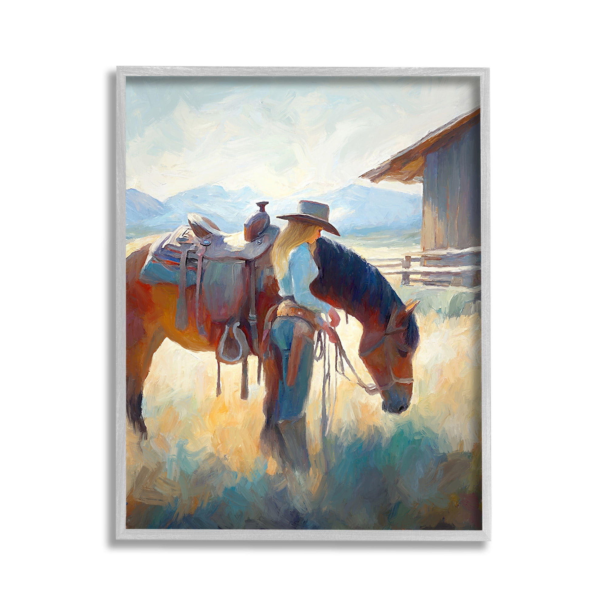 Stupell Industries Equestrian Girl & Horse Animals & Insects Painting Gray Framed Art Print Wall Art, 11 x 14