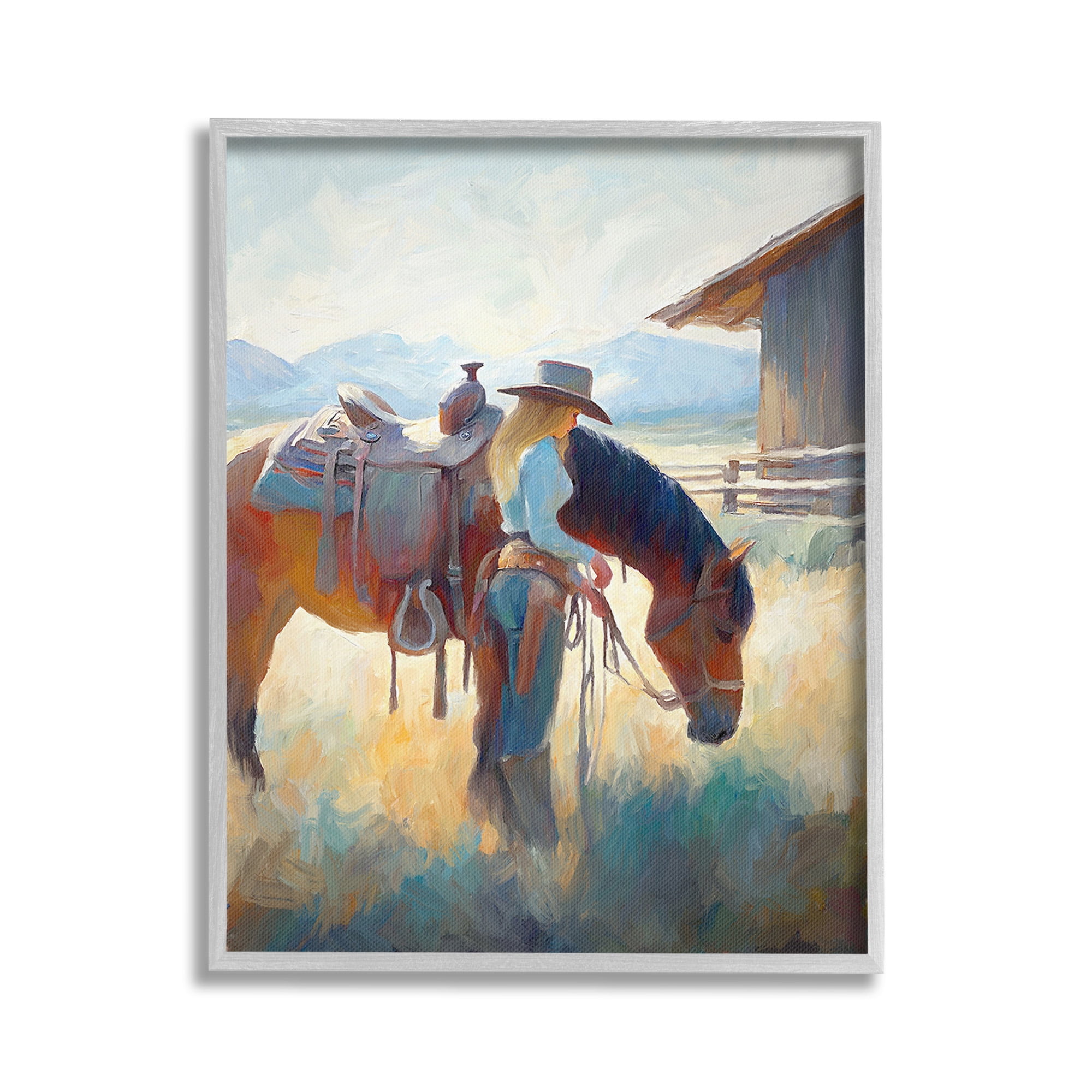 Stupell Industries Equestrian Girl & Horse Animals & Insects Painting Gray Framed Art Print Wall Art, 24 x 30