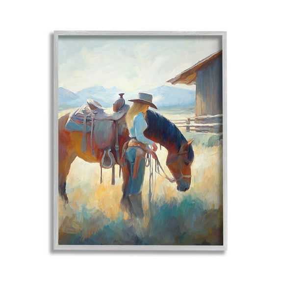 Stupell Industries Equestrian Girl & Horse Animals & Insects Painting Gray Framed Art Print Wall Art, 24 x 30