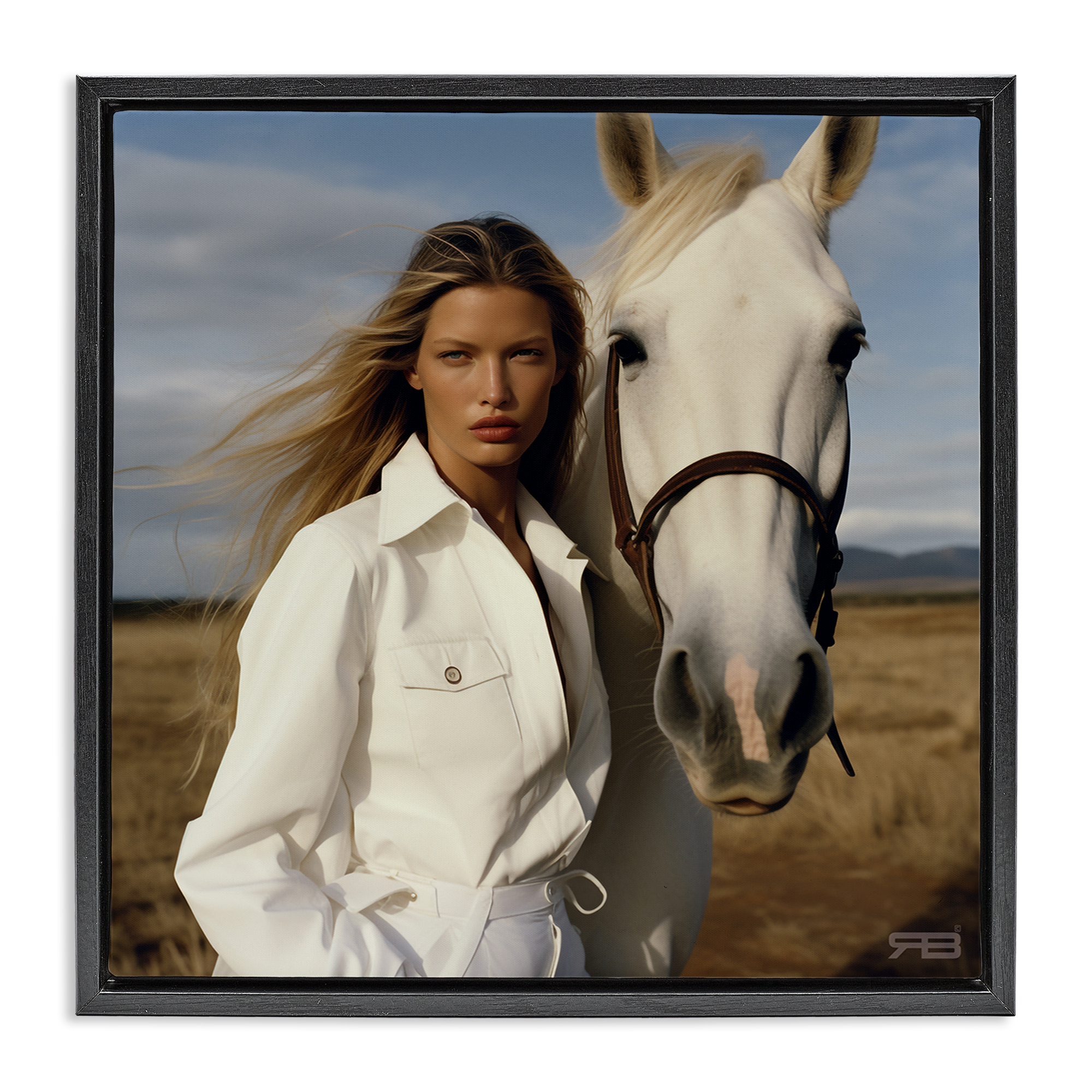 Stupell Industries Equestrian Girl & White Horse People Painting Black Floater Framed Canvas Art Print Wall Art, 25 x 25