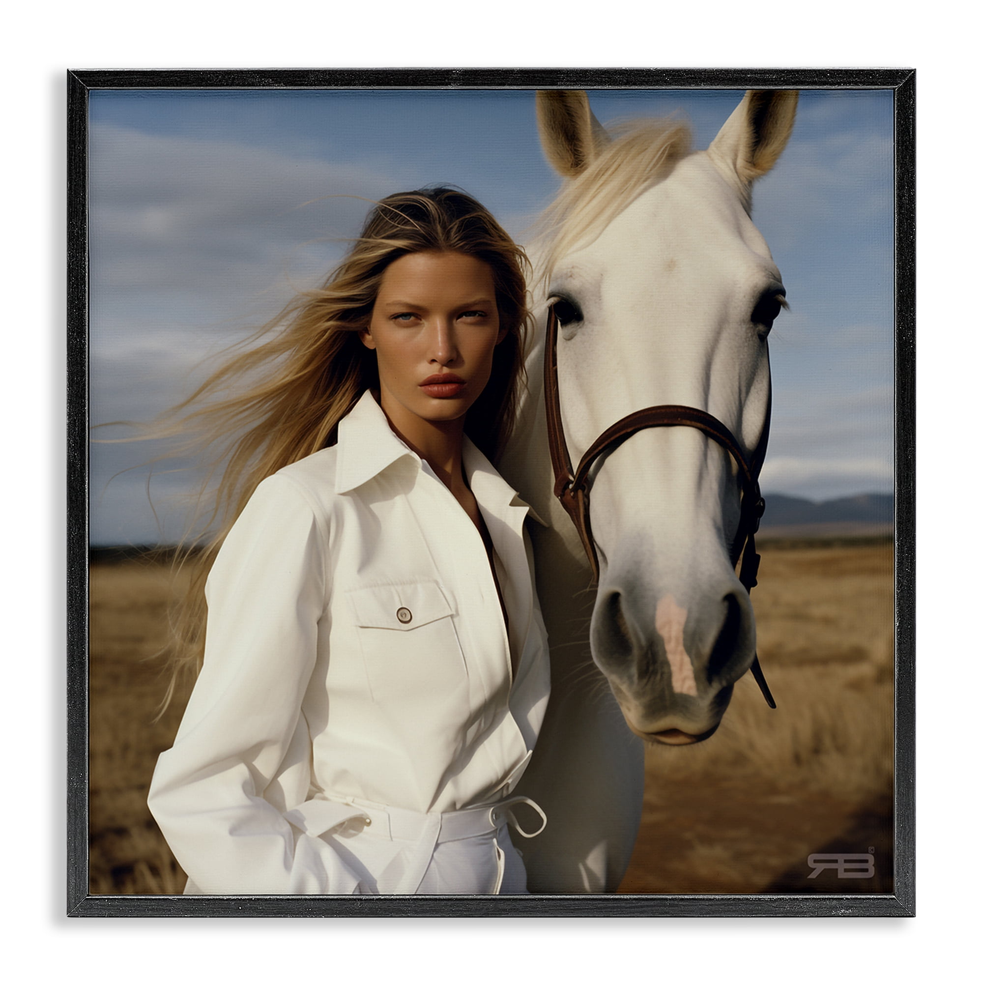 Stupell Industries Equestrian Girl & White Horse People Painting Black Framed Art Print Wall Art, 24 x 24