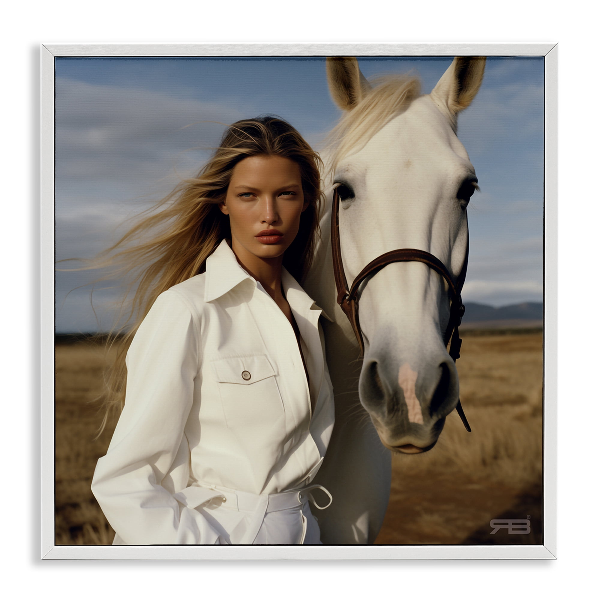 Stupell Industries Equestrian Girl & White Horse People Painting White Framed Art Print Wall Art, 12 x 12