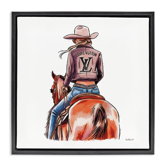 Stupell Industries Equestrian Glam Cowgirl People Painting Black Floater Framed Canvas Art Print Wall Art, 25 x 25