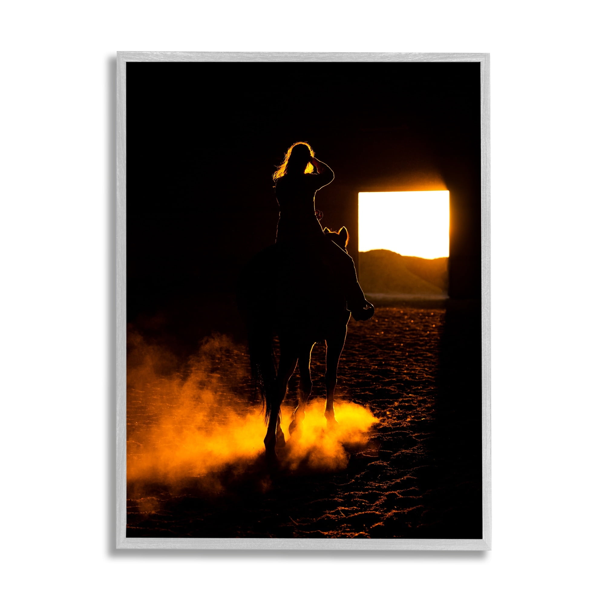 Stupell Industries Equestrian Horse Jockey Silhouette Vivid Light Flare Photograph Gray Framed Art Print Wall Art, Design by Steve Smith