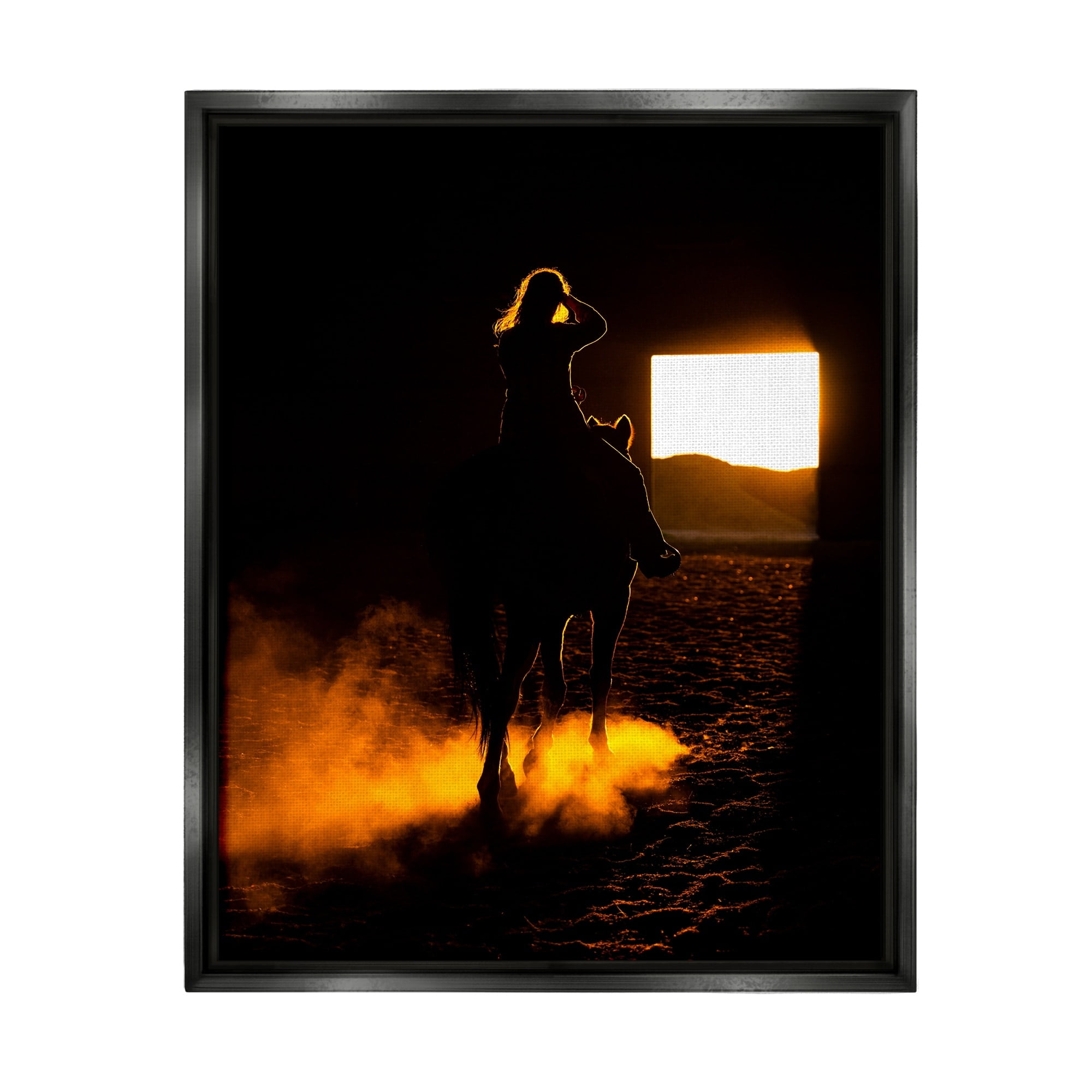 Stupell Industries Equestrian Horse Jockey Silhouette Vivid Light Flare Photograph Jet Black Floating Framed Canvas Print Wall Art, Design by Steve Smith