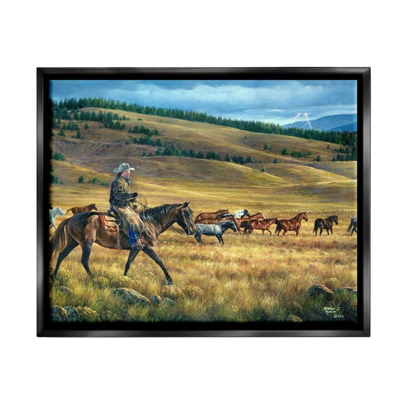 Stupell Industries Equestrian Horse Landscape Animals & Insects Painting Black Floater Framed Canvas Art Print Wall Art, 31 x 25