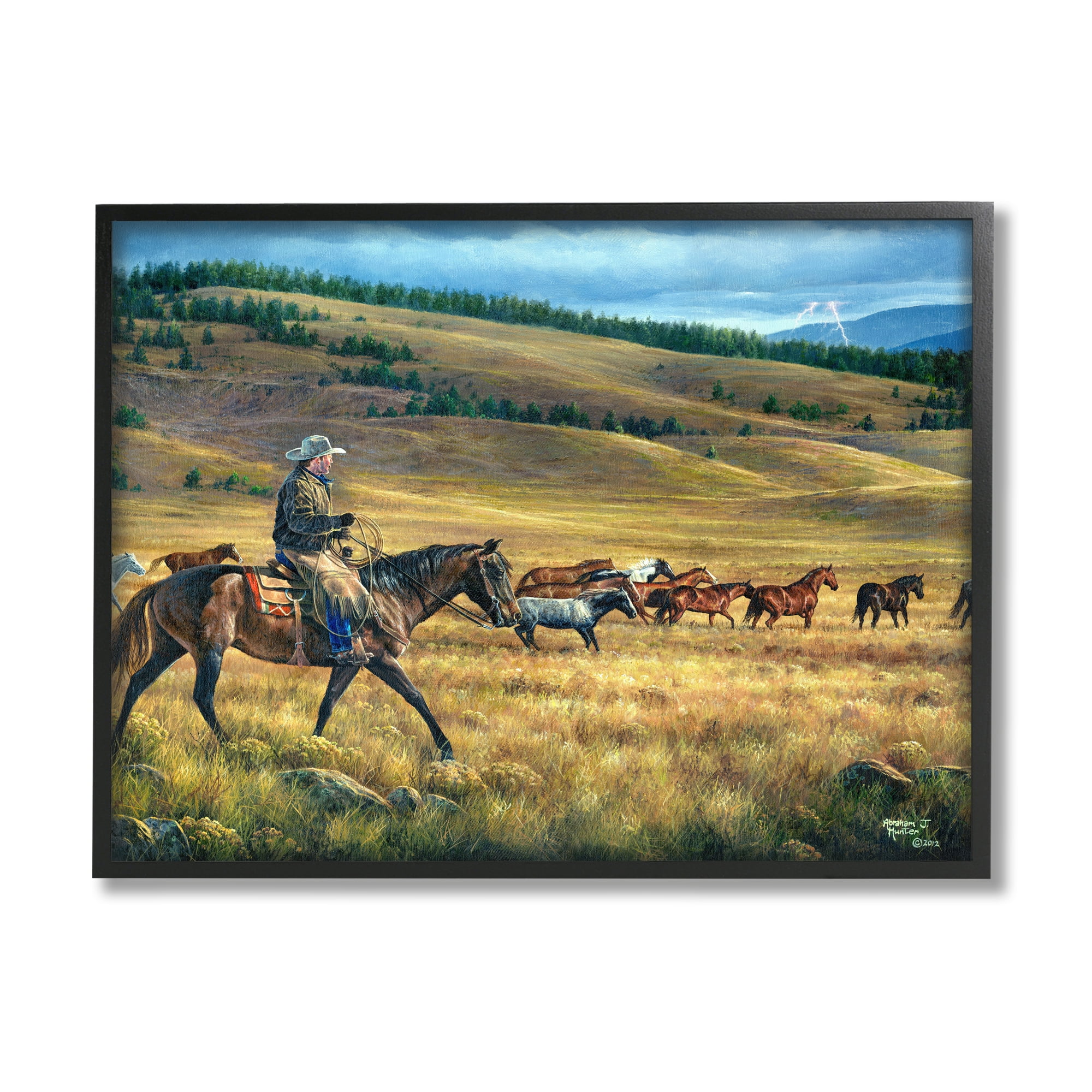 Stupell Industries Equestrian Horse Landscape Animals & Insects Painting Black Framed Art Print Wall Art, 20 x 16