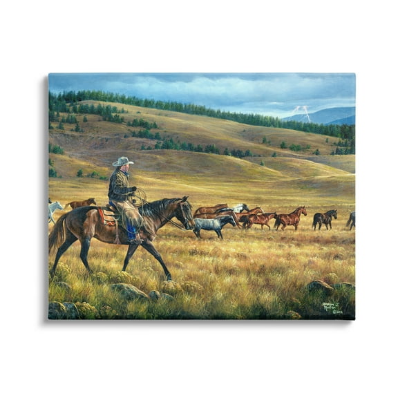 Stupell Industries Equestrian Horse Landscape Animals & Insects Painting Gallery Wrapped Canvas Art Print Wall Art, 20 x 16