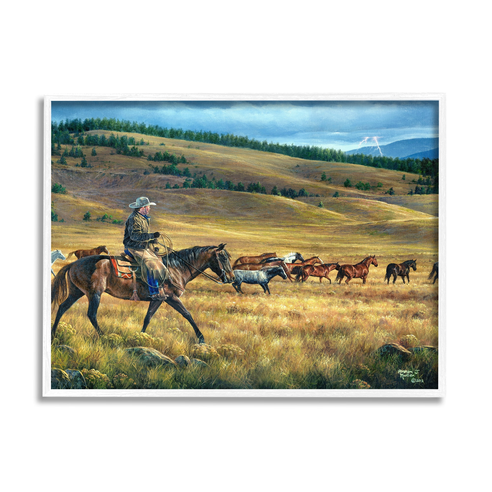 Stupell Industries Equestrian Horse Landscape Animals & Insects Painting White Framed Art Print Wall Art, 14 x 11