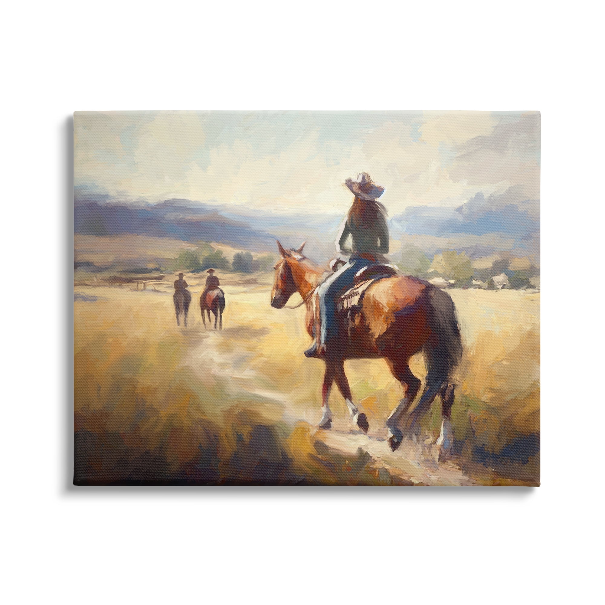Stupell Industries Equestrian Horse Riding Scene Landscape Painting Gallery Wrapped Canvas Art Print Wall Art, 30 x 24