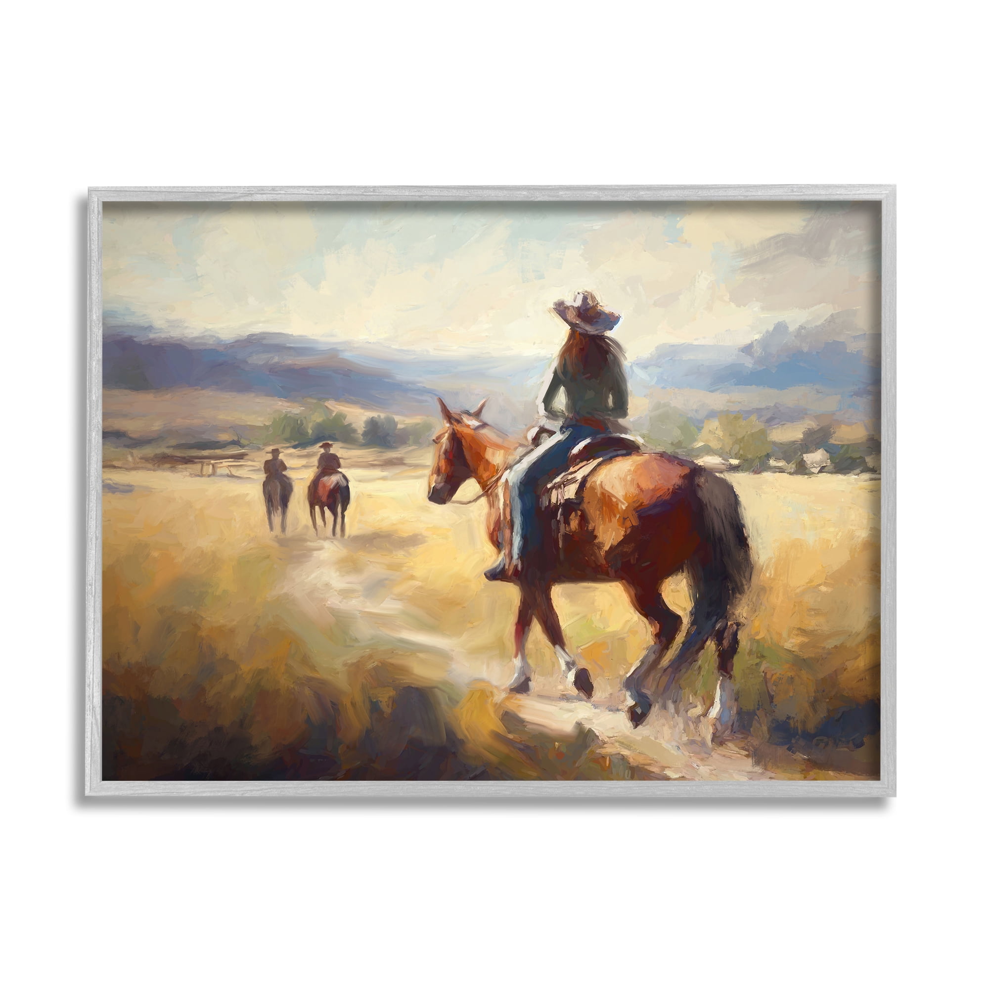 Stupell Industries Equestrian Horse Riding Scene Landscape Painting Gray Framed Art Print Wall Art, 30 x 24