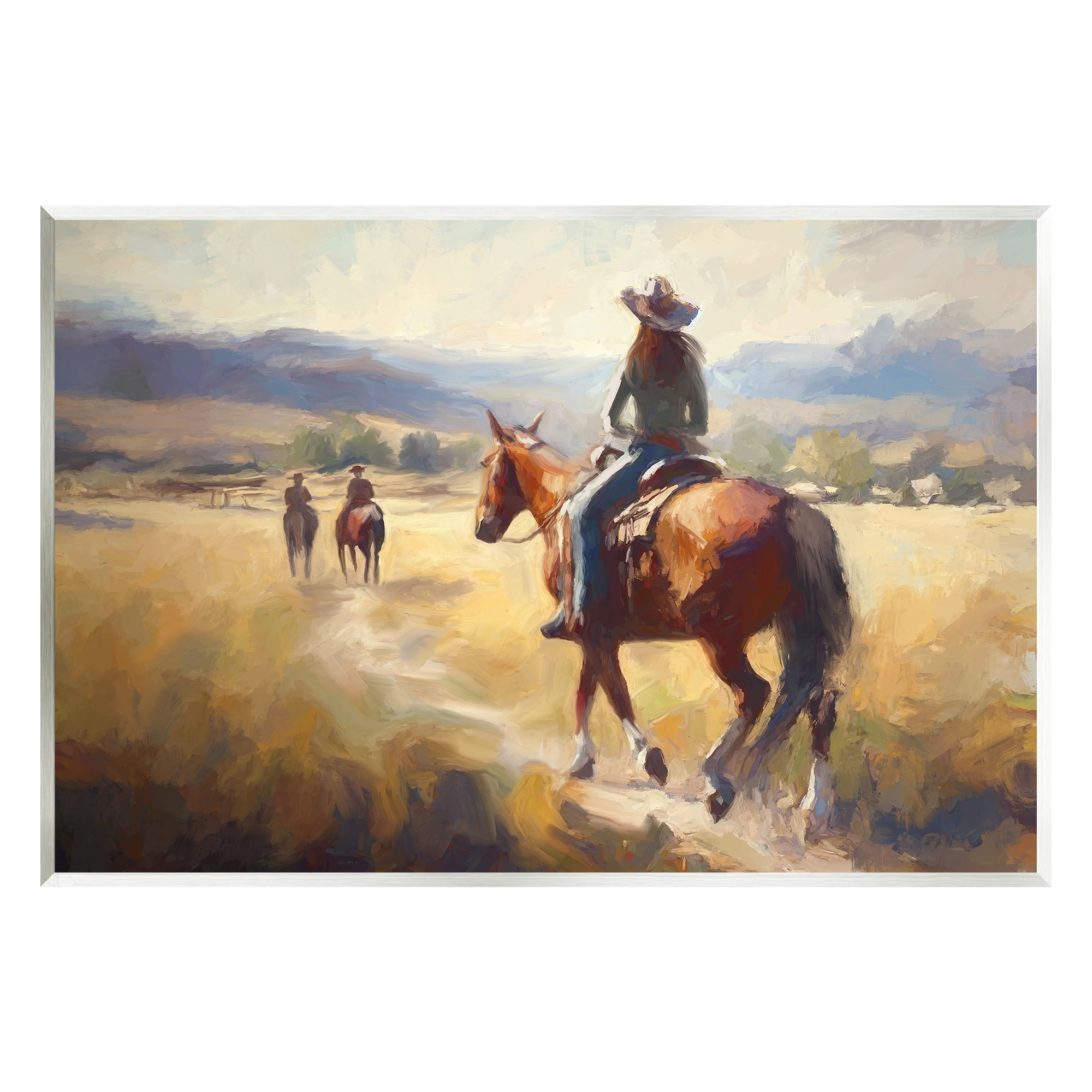 Stupell Industries Equestrian Horse Riding Scene Landscape Painting Unframed Art Print Wall Art, 19 x 13