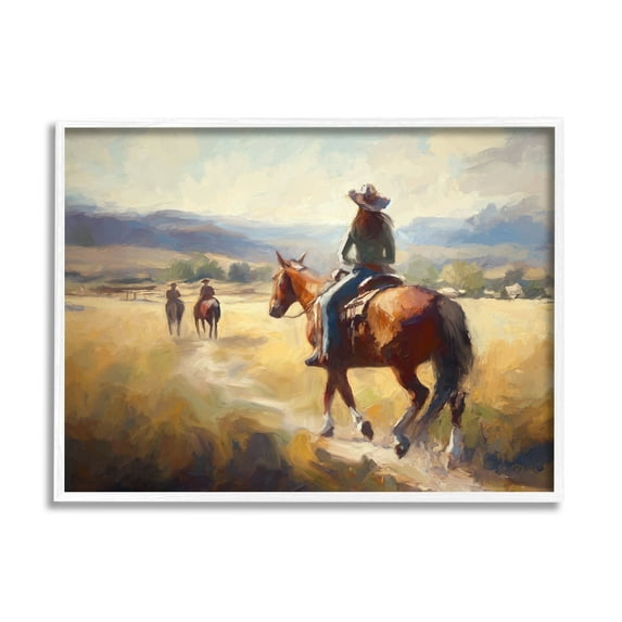 Stupell Industries Equestrian Horse Riding Scene Landscape Painting White Framed Art Print Wall Art, 20 x 16