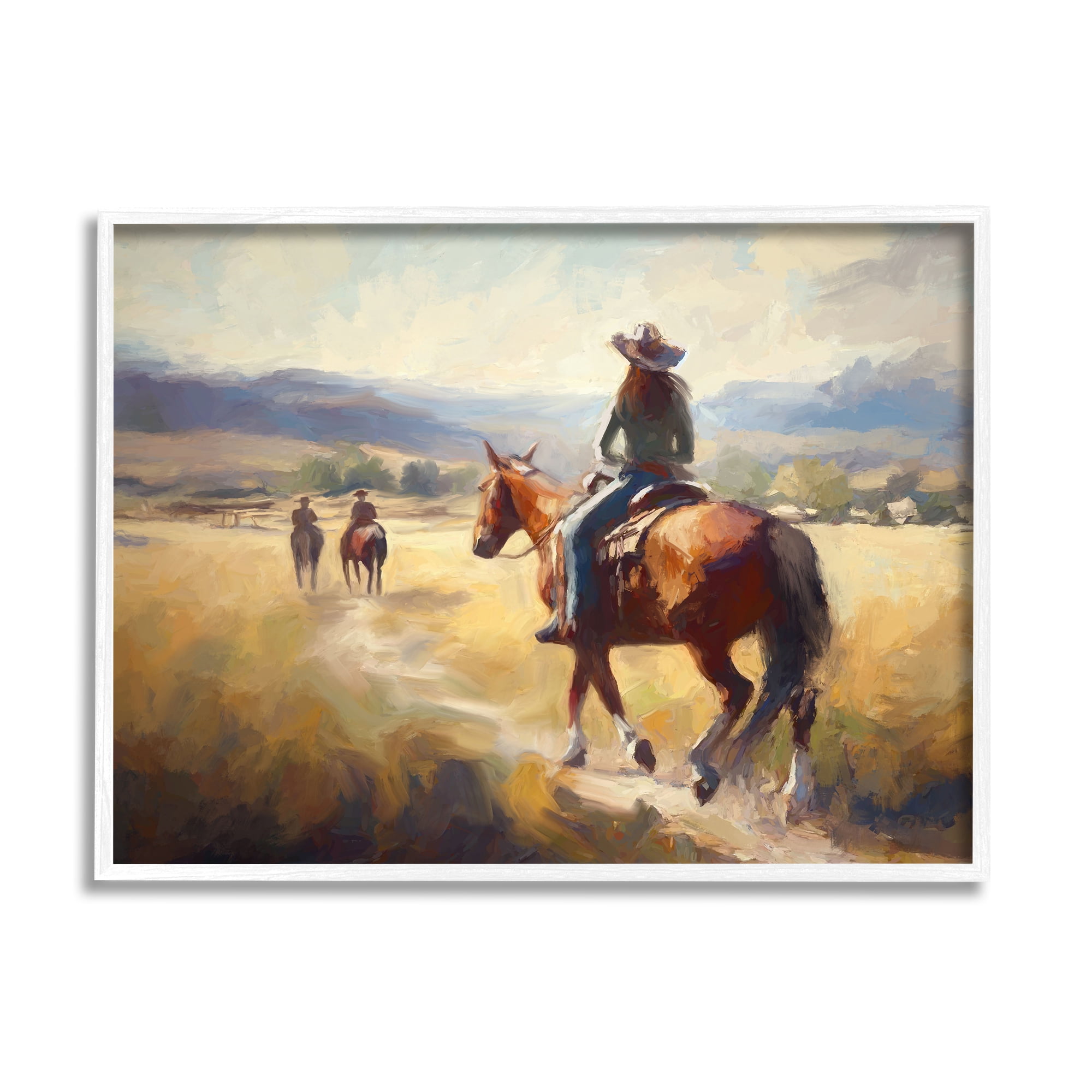 Stupell Industries Equestrian Horse Riding Scene Landscape Painting White Framed Art Print Wall Art, 30 x 24