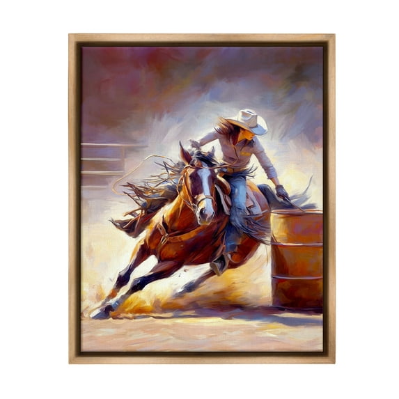 Stupell Industries Equestrian Jockey Girl Animals & Insects Painting Brown Floater Framed Canvas Art Print Wall Art, 25 x 31