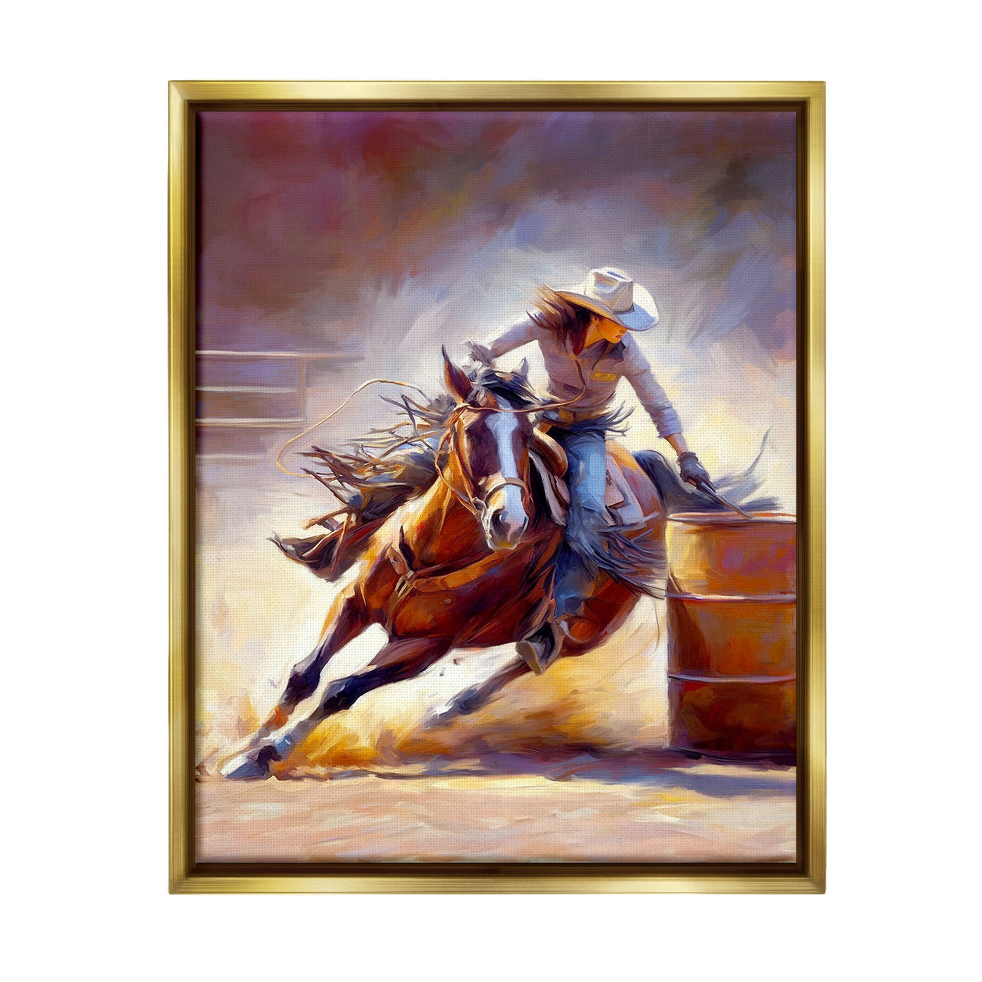 Stupell Industries Equestrian Jockey Girl Animals & Insects Painting Gold Floater Framed Canvas Art Print Wall Art, 25 x 31