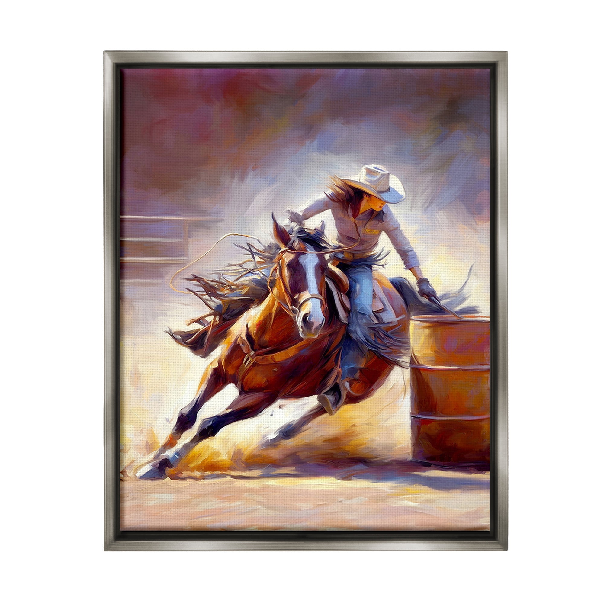 Stupell Industries Equestrian Jockey Girl Animals & Insects Painting Gray Floater Framed Canvas Art Print Wall Art, 17 x 21