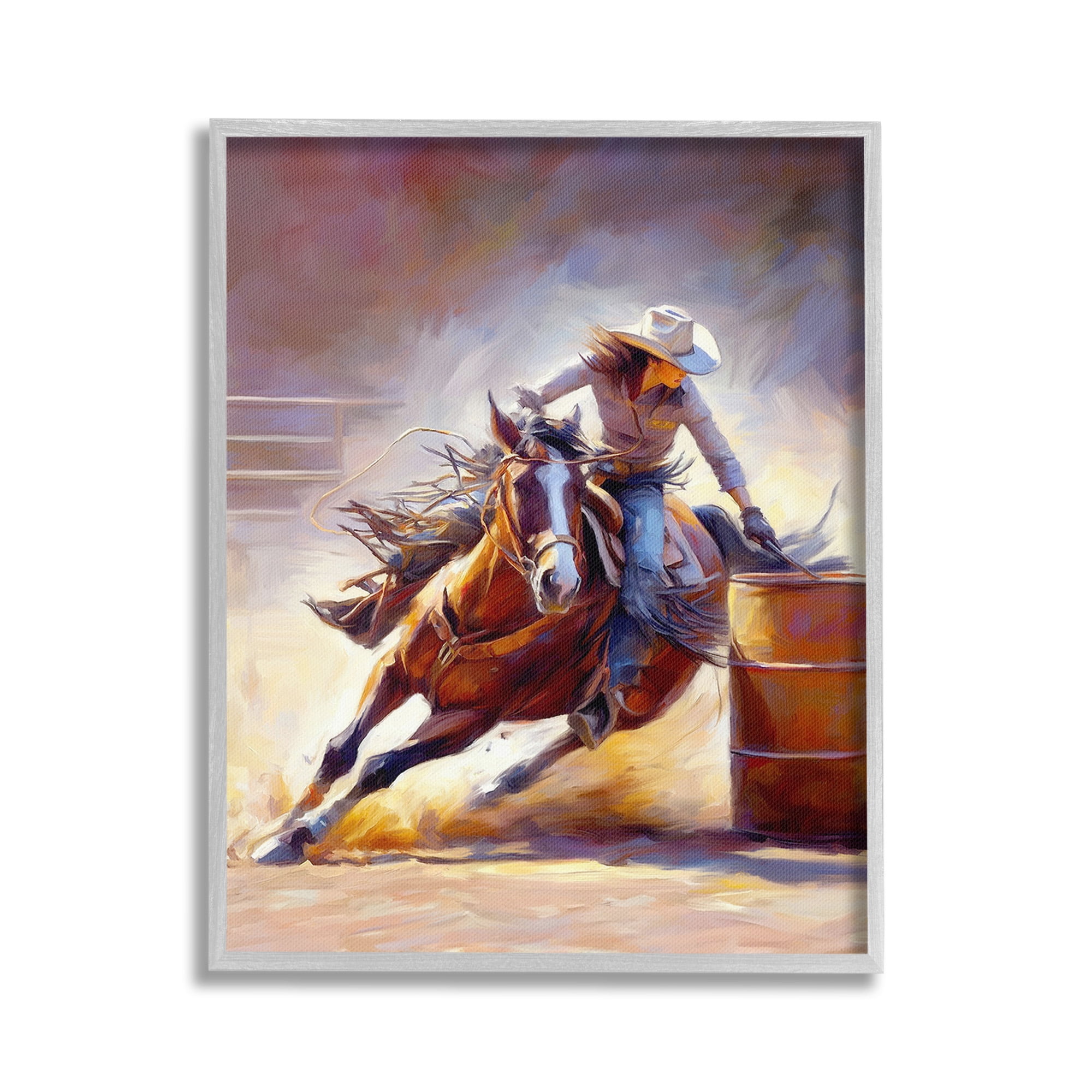 Stupell Industries Equestrian Jockey Girl Animals & Insects Painting Gray Framed Art Print Wall Art, 16 x 20