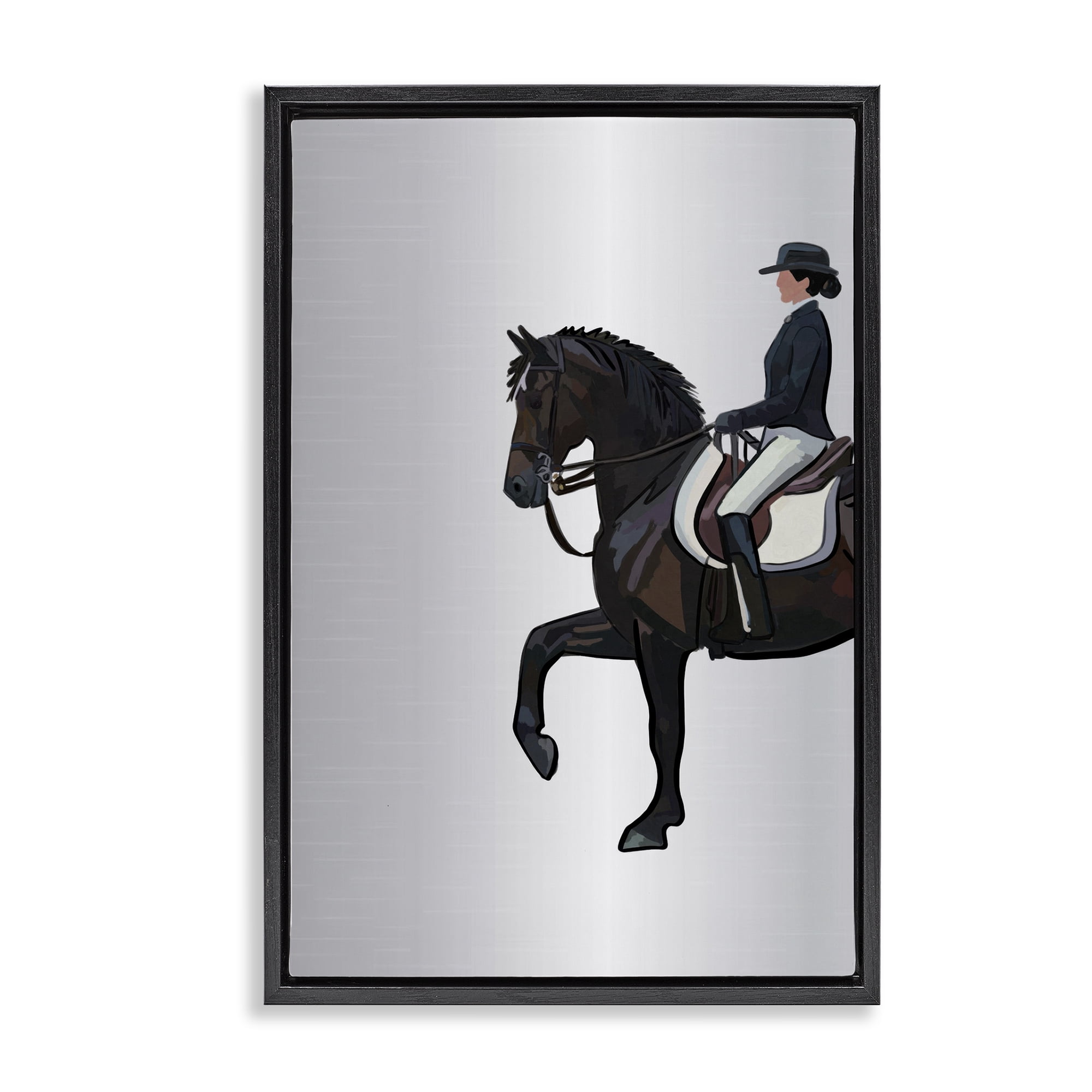 Stupell Industries Equestrian Jockey & Horse Animals & Insects Painting Black Floater Framed Canvas Art Print Wall Art, 21 x 31